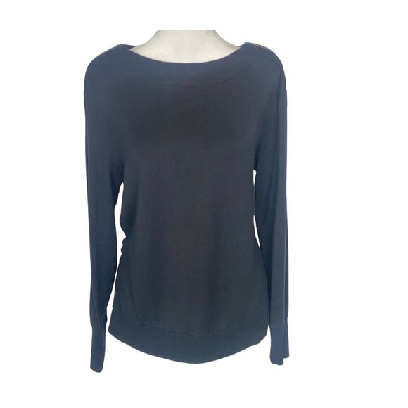 ATHLETA Women Crewneck Zipper Shoulders Long Sleeve Top Sz S Black Active HB-13 - Picture 1 of 14